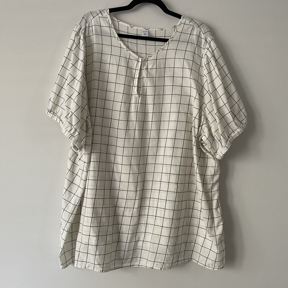Old Navy 100% Cotton Short Sleeve Windowpane Top 4X Plus Minimalist Contemporary
